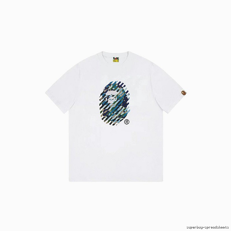 A Bape camouflage-style white T-shirt