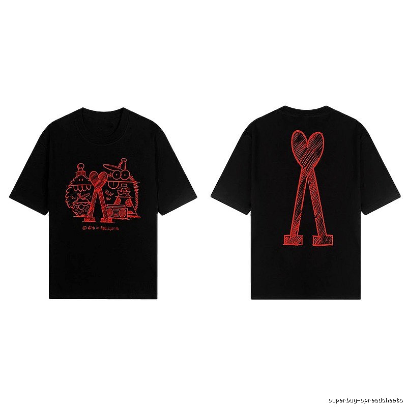 AMI red graffiti-style short-sleeve shirt