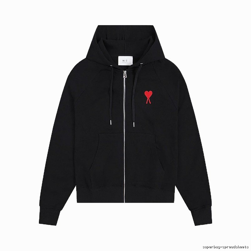 AMI Red Heart Embroidery Trendy Cool Black Sweatshirt