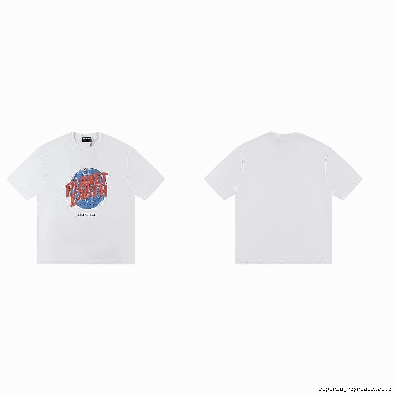 Balenciaga Distressed-style Earth Print White T-Shirt