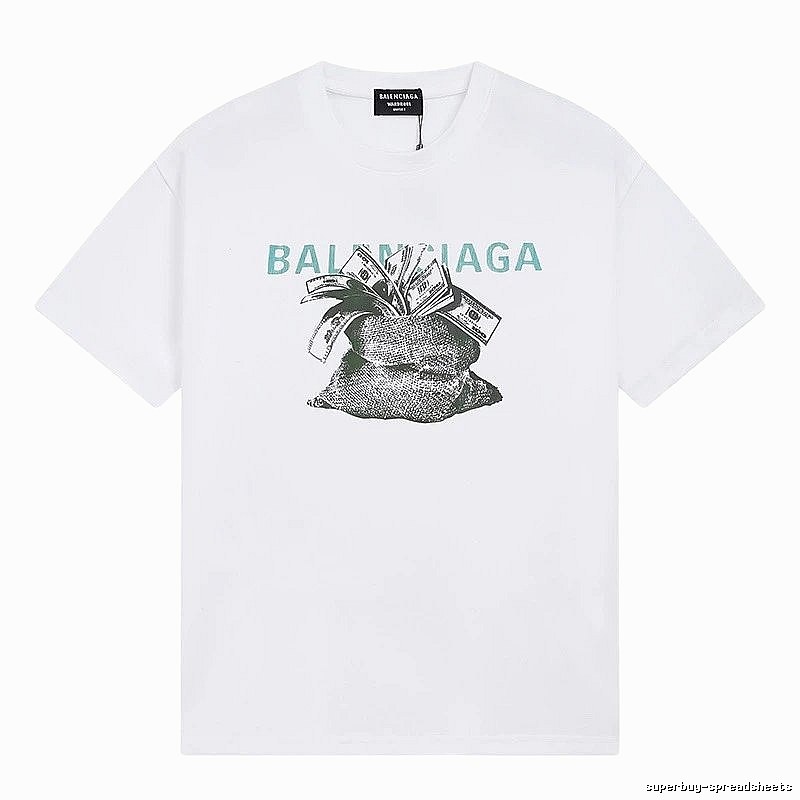 Balenciaga Dollar Bill Print Street Style White T-Shirt