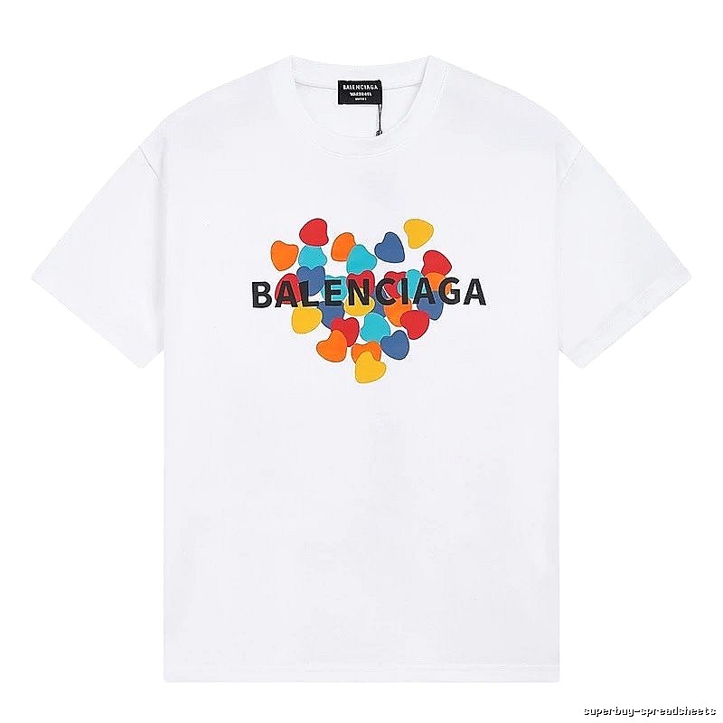 Balenciaga Heart Print Streetwear Brand White T-Shirt