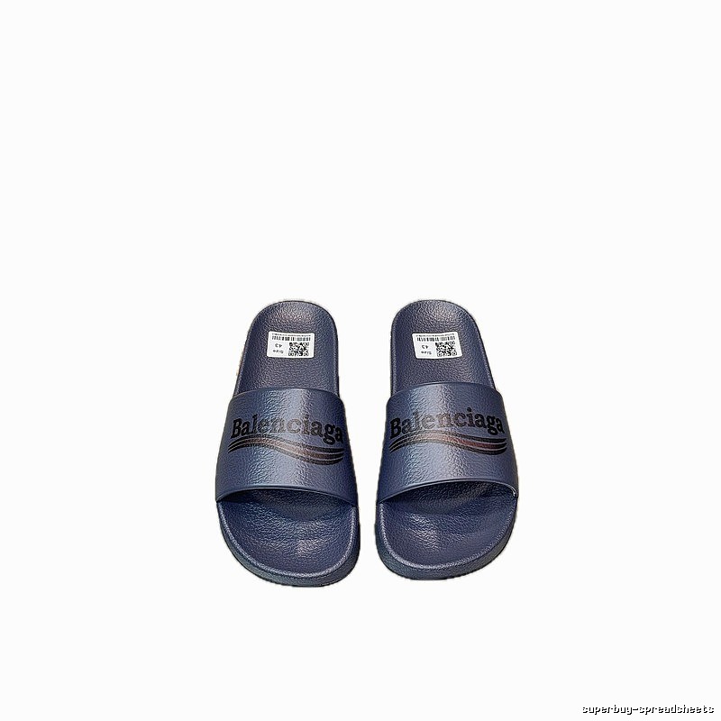 Balenciaga Letter Print Casual Style Navy Blue Slides
