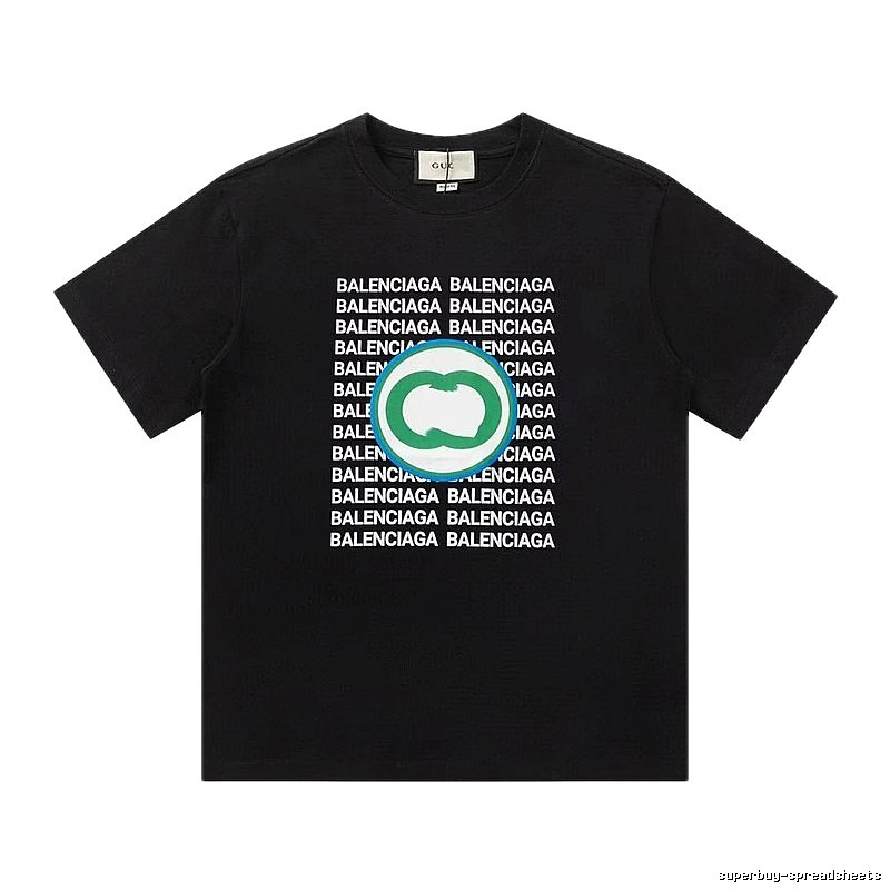 Balenciaga Trendy All-over Print Black Short-sleeve T-shirt