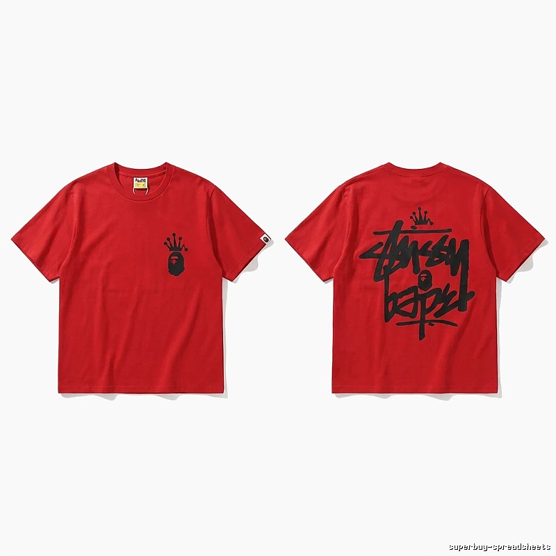 Bape Crown Graffiti Style Red T-shirt