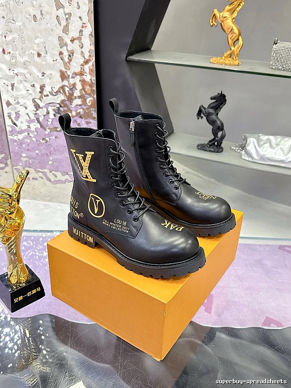 Black Boot Louis Vuitton Logo Combat Boot for Casual Outfits