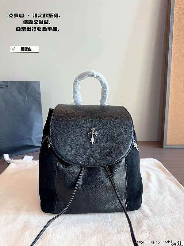 Chrome Hearts Black Leather Backpack Backpack for Photo Ready Styling