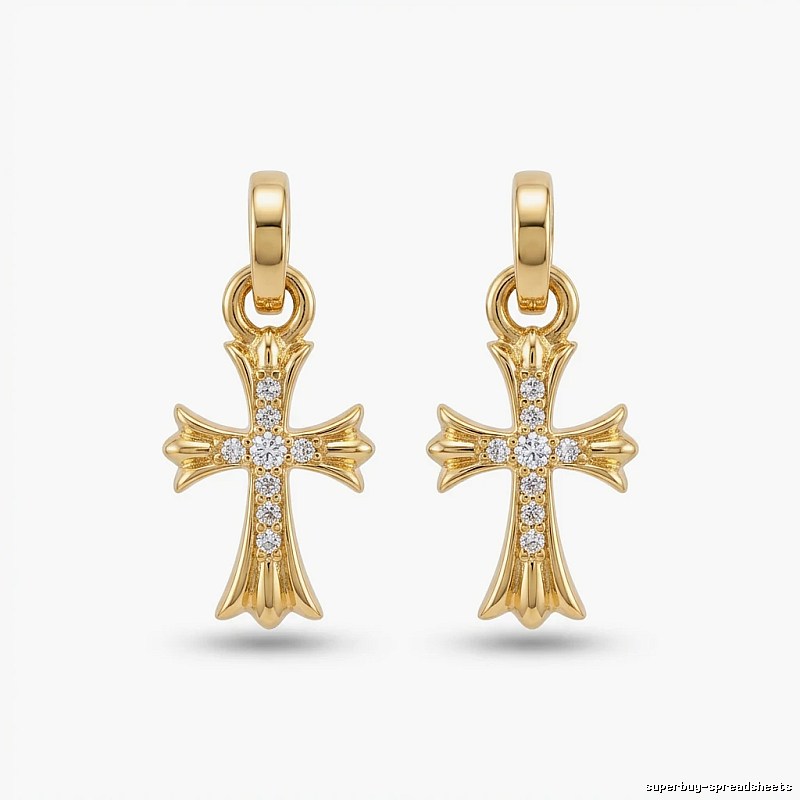 Chrome Hearts Cross Trendy and Cool Style Gold Earrings