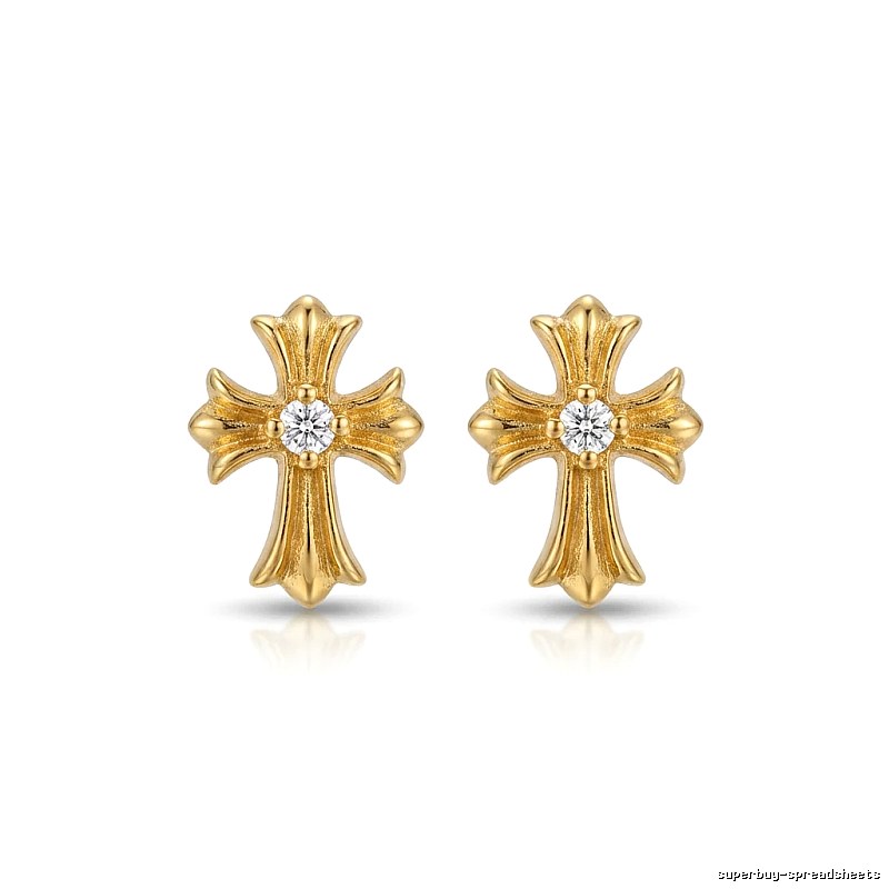 Chrome Hearts Gold Cross Flower Stud Earrings