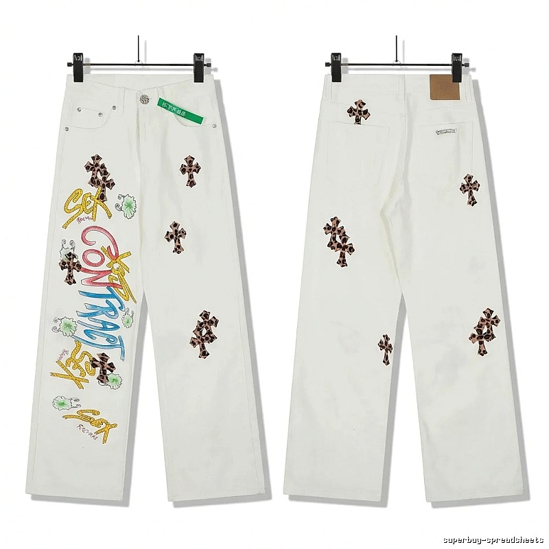 Chrome Hearts Graffiti Style White Jeans
