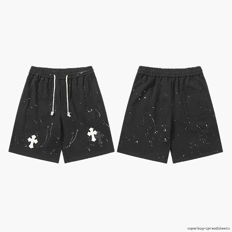 Chrome Hearts splatter - style black shorts