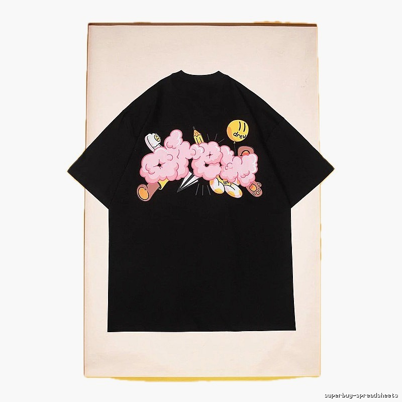 DREW Cloud Print Street Style Black Short Sleeve T-Shirt