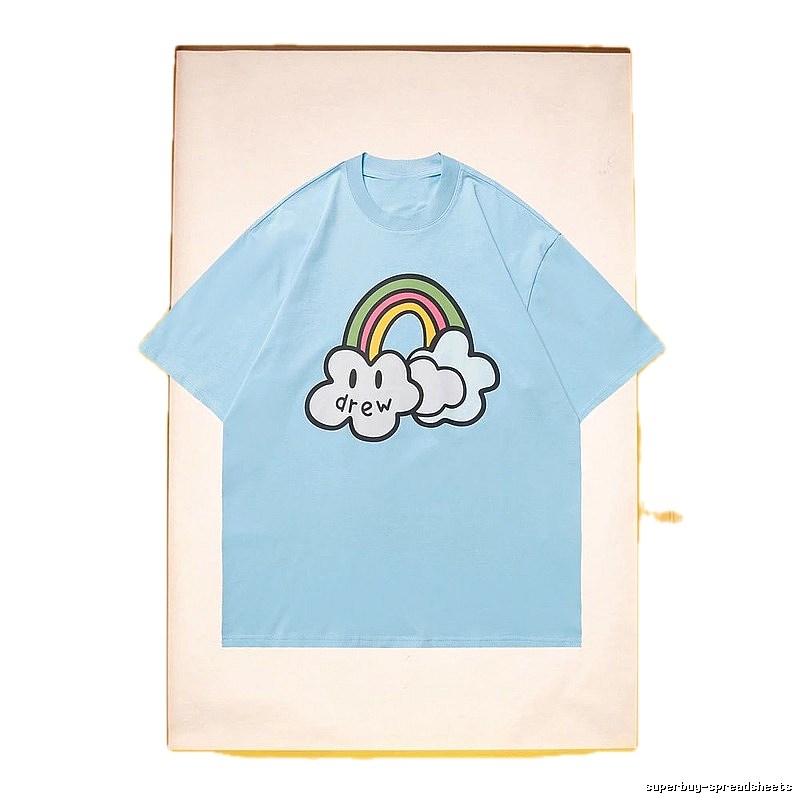 DREW Rainbow Cloud Casual Style Light Blue Short Sleeve T-Shirt