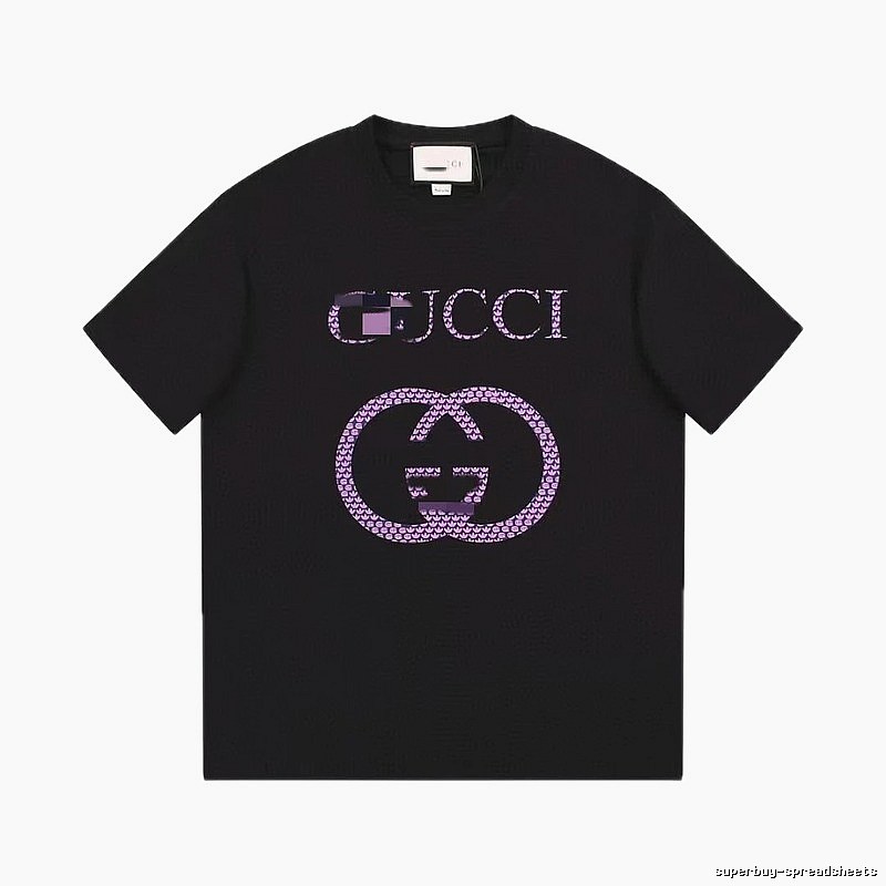 Gucci Double G Trendy Style Black and Purple Short Sleeve T-Shirt