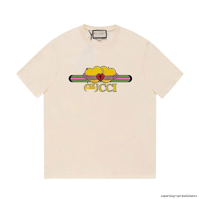 Gucci Double Heart Print Casual Style Off-White T-Shirt