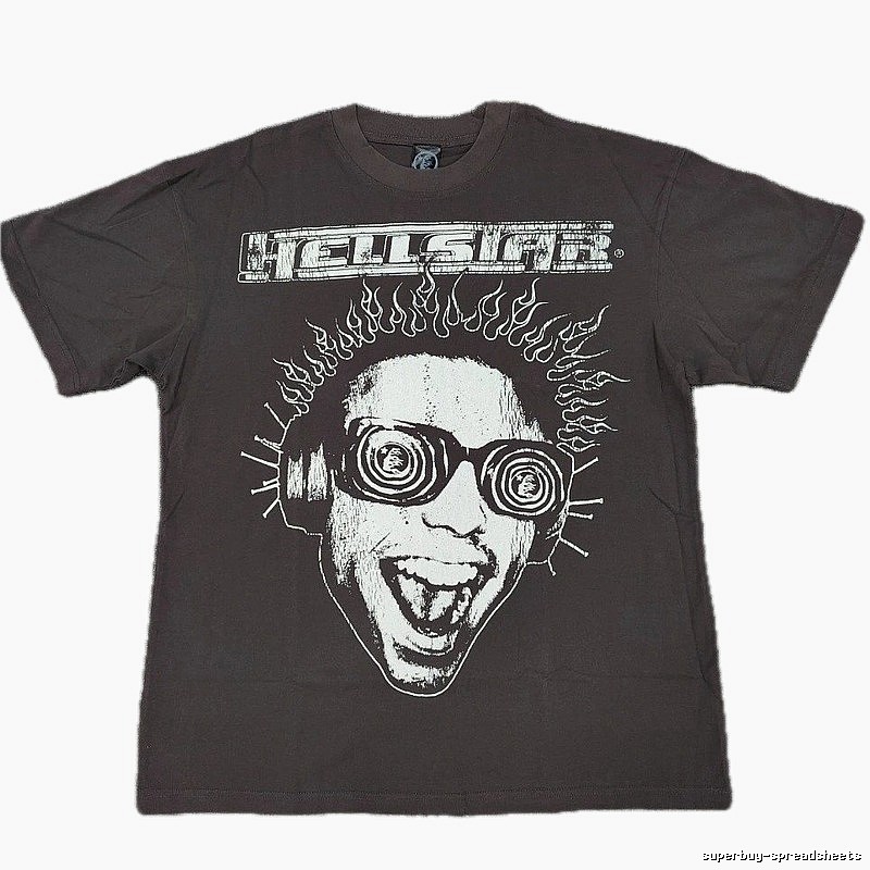 Hellstar Flame Portrait Street Style Charcoal Gray T-shirt