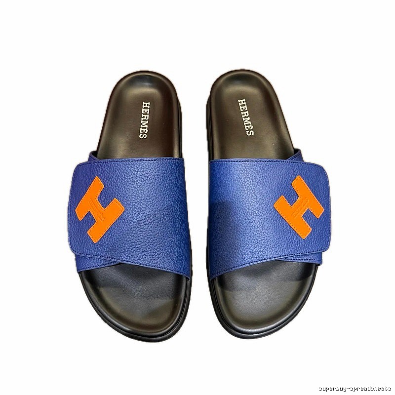Hermès H-buckle Light Luxury Style Blue Slide Sandals
