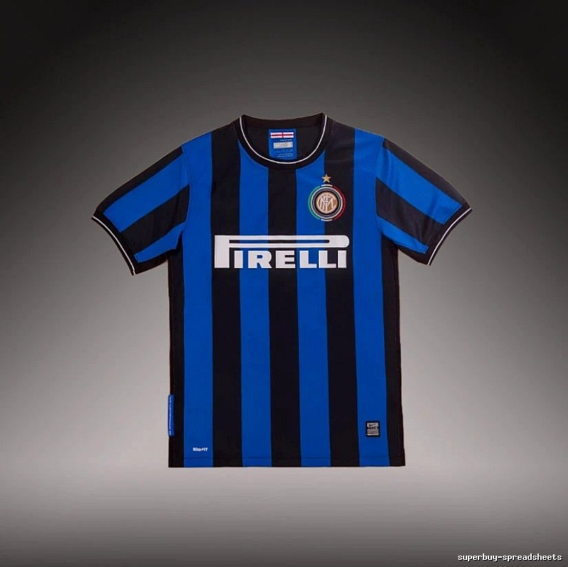 Inter Milan Monogram Brehme #3 soccer jersey Blue Black Striped for Layered Styling