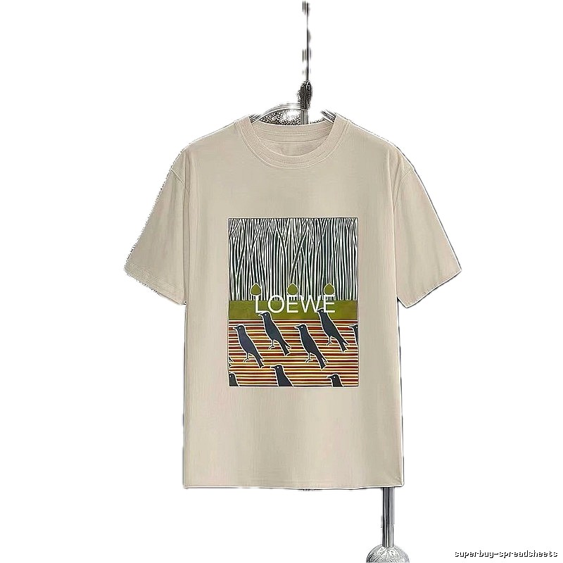 LOEWE Crow Print Vintage Style Light Beige T-Shirt