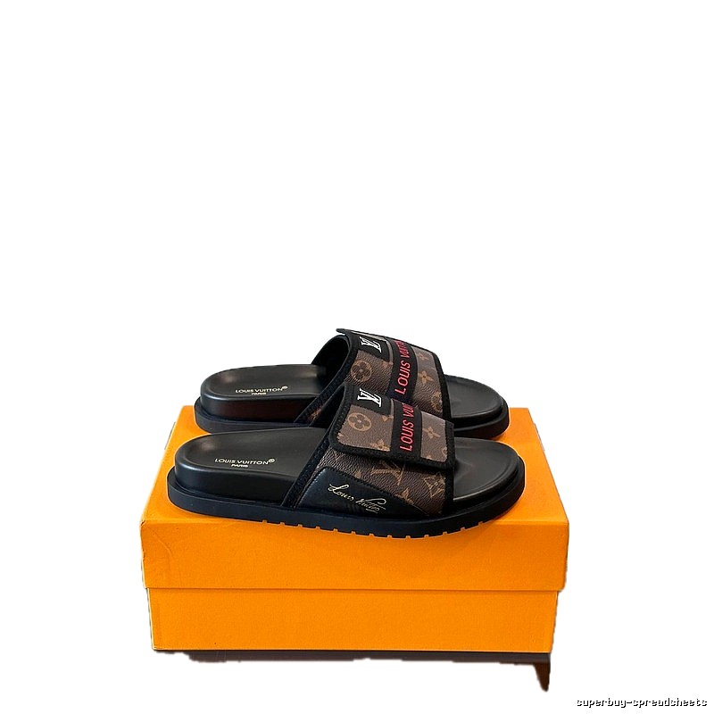 Louis Vuitton Classic Monogram Light Luxury Style Brown and Black Slide Sandals