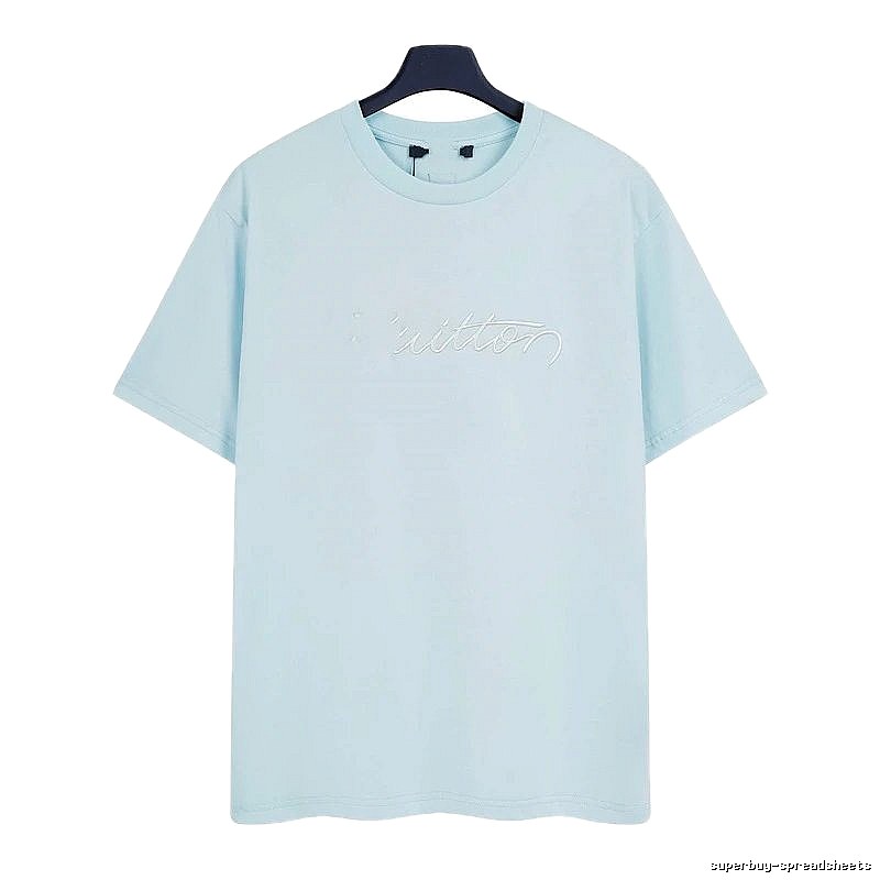 Louis Vuitton Embroidered Minimalist Style Light Blue Short-sleeve T-shirt