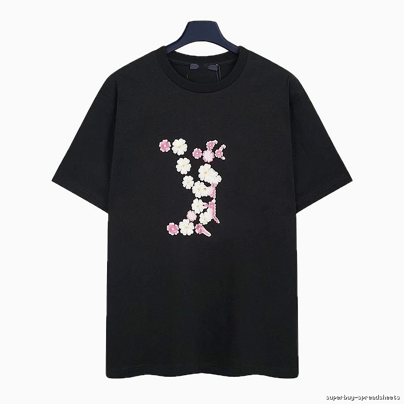 Louis Vuitton Floral Embroidered Casual Black Short-sleeved T-shirt