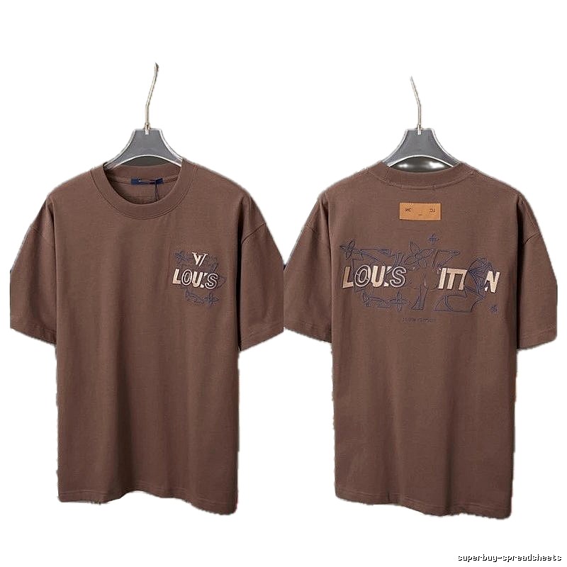 Louis Vuitton Monogram Embroidered Trendy Brown T-Shirt