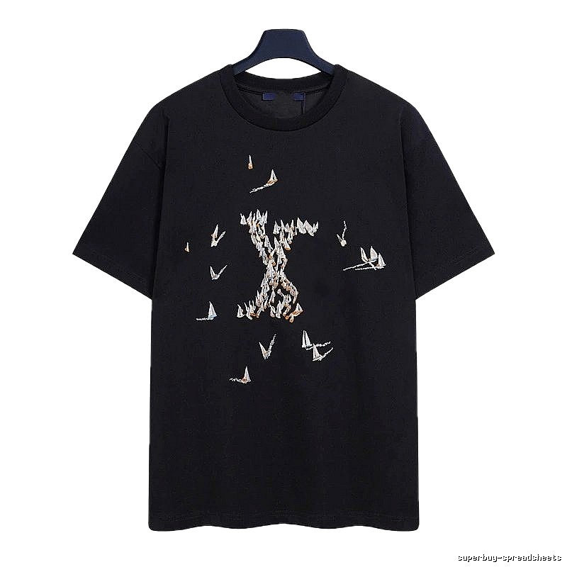 Louis Vuitton Sailboat Embroidered Trendy Black T-Shirt