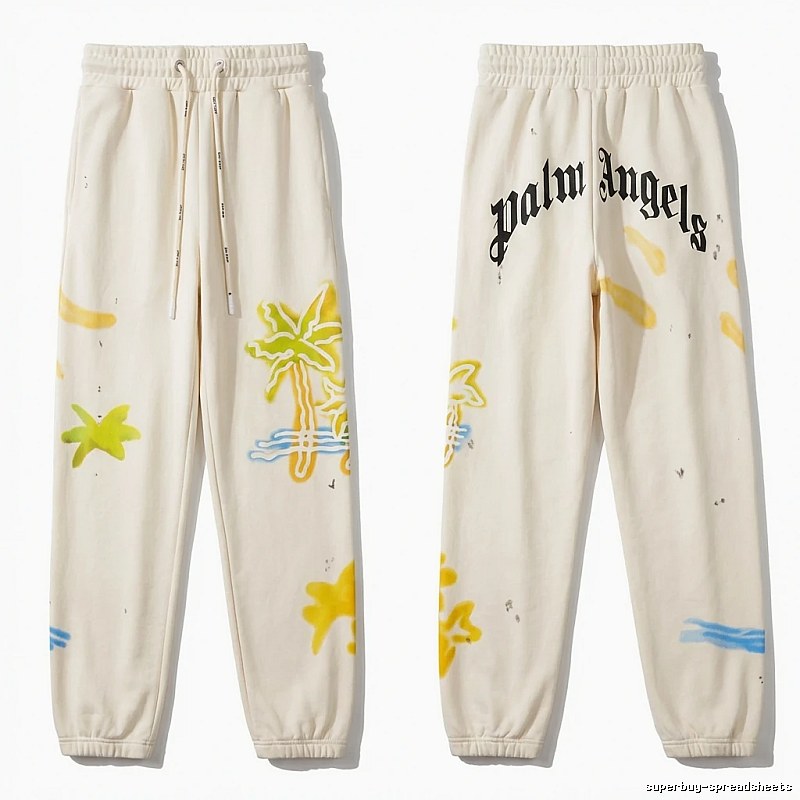 Palm Angels Graffiti Style White Sweatpants