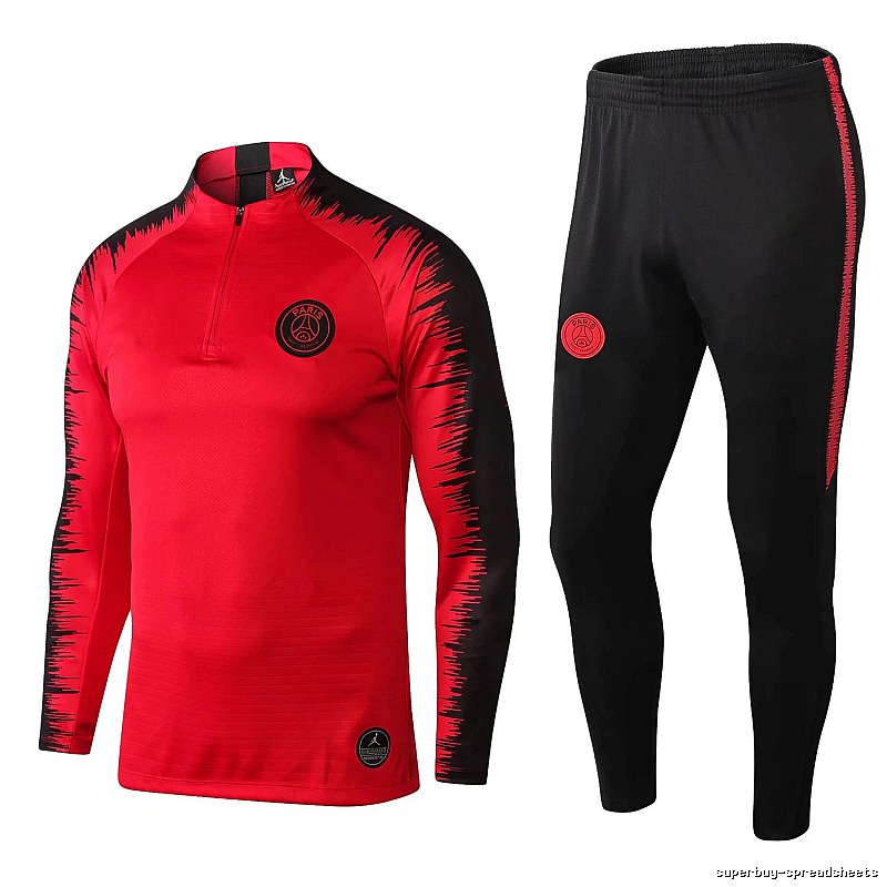 Paris Saint-Germain 2018-19 Sleeve-Print Detail Red Training Tracksuit Set Travel Styling