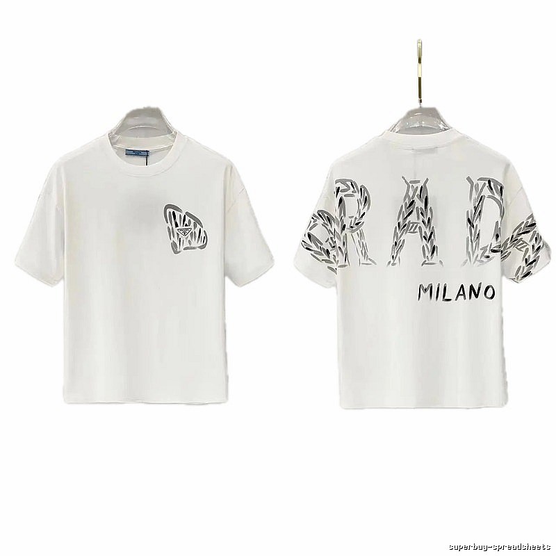 Prada Triangle Logo Trendy & Edgy Style White Short-sleeve T-shirt