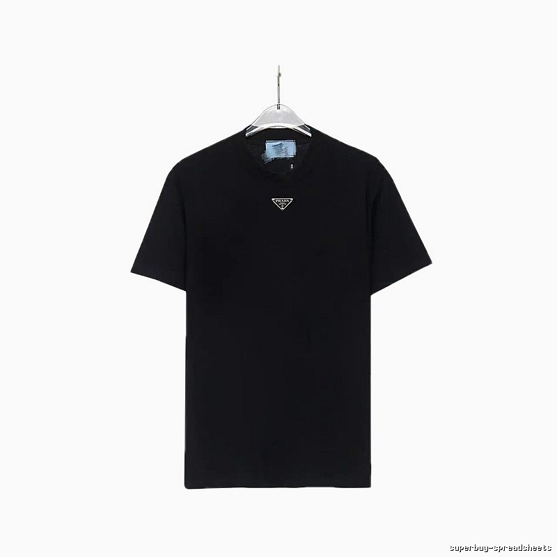 Prada Triangular Logo Minimalist Style Black Short-sleeve T-shirt