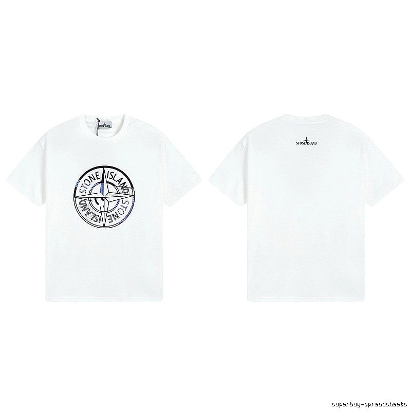 Stone Island Compass Print Street Style White T-shirt