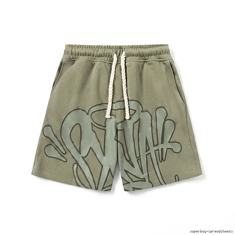 SynaWorld graffiti-style military green shorts
