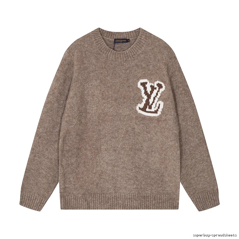 Taupe Logo Knit Sweater with Louis Vuitton Patch