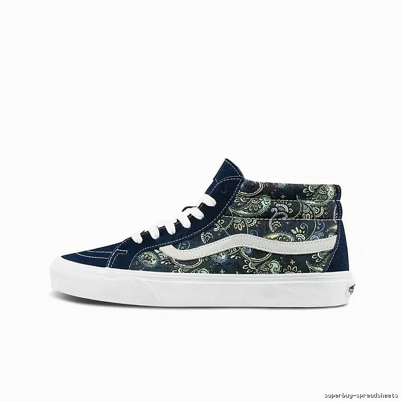 Vans High-top Shoes with a Vintage Wind and Cashew Flower Pattern